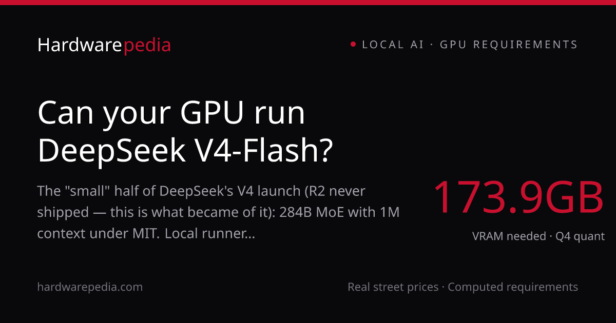 DeepSeek V4-Flash Hardware Requirements — VRAM & Best GPUs | Hardwarepedia